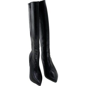 MIA Marysol Black Crinkle Knee-High Stiletto Boots Pointed Toe US 7
